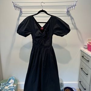 Staud Black Midi Dress with puff sleeve